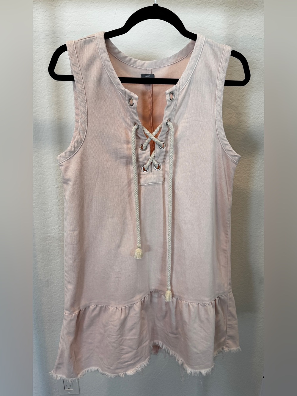 Aerie Sleeveless Lace-Up Soft Pink Denim Drop Waist Dress Size Small - Picture 2 of 5